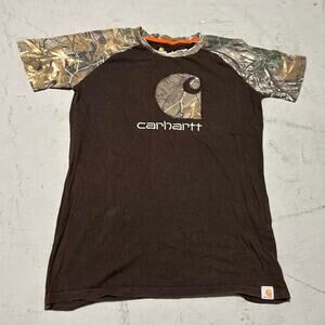 Carhartt Brown T-Shirt with Camo Shoulders and Logo